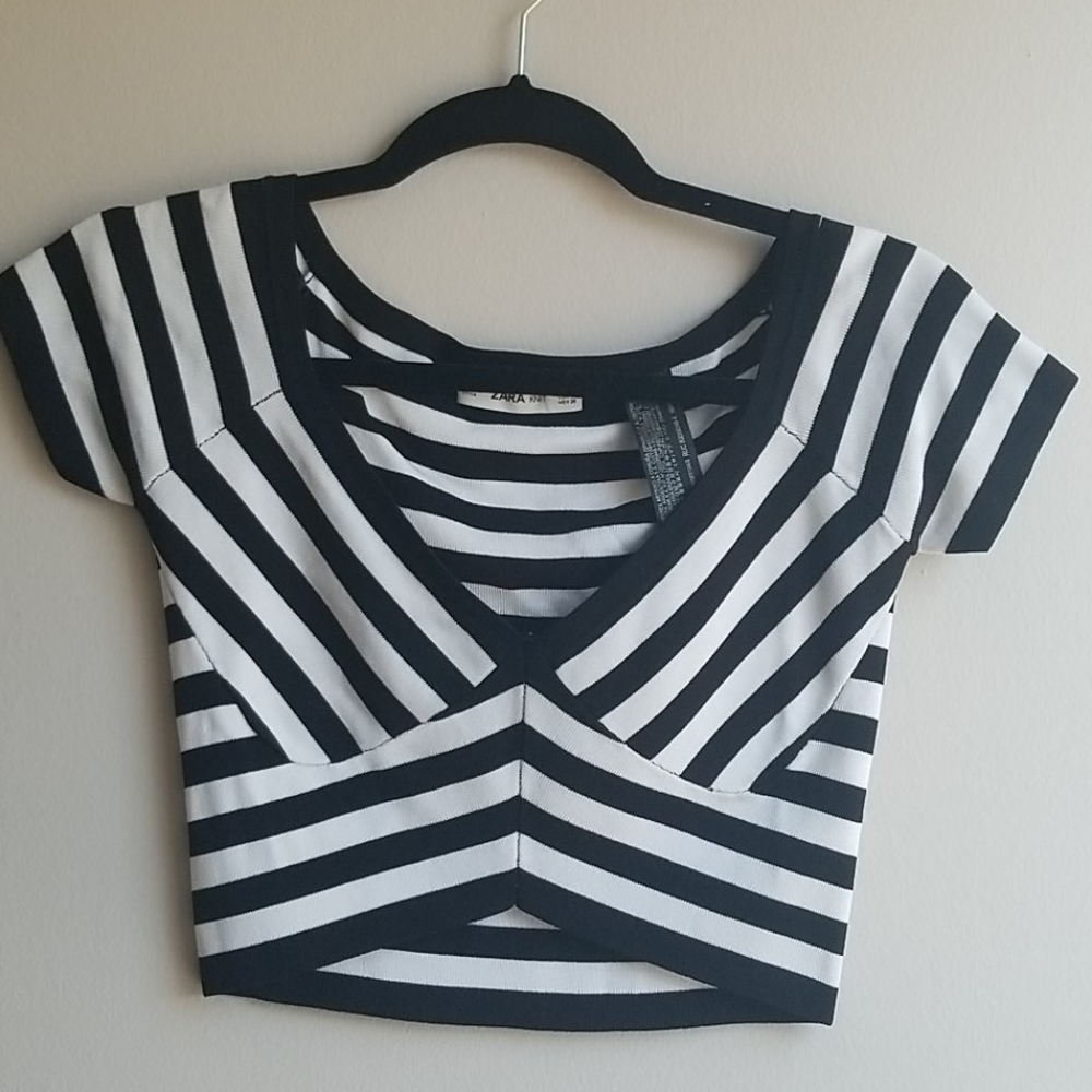 Zara Black and White Striped Crop Top